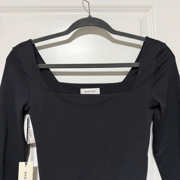 Aritzia Babaton Contour Bodysuit Long Sleeves Black Square Neck NWT - Picture 3 of 9